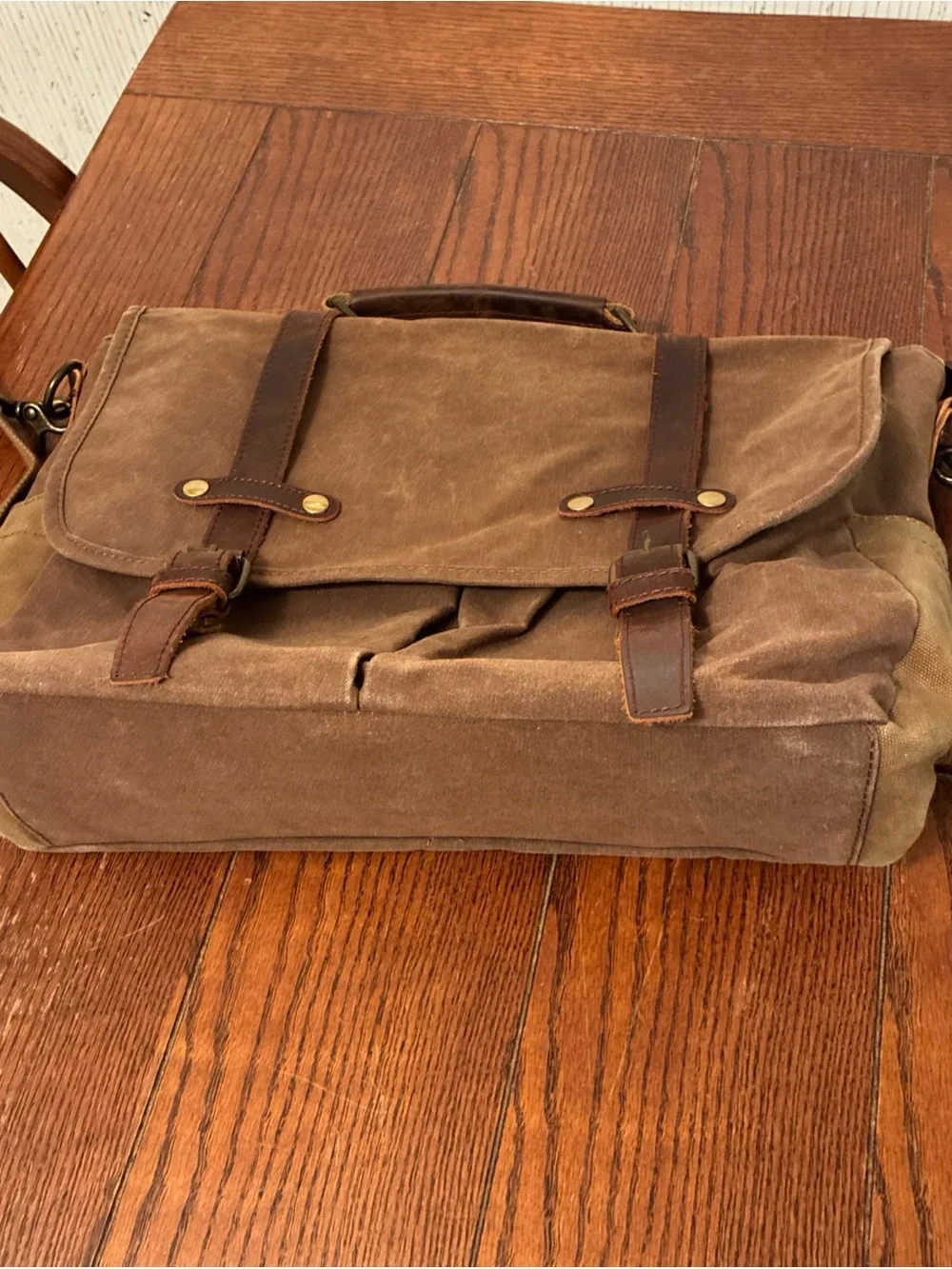 Newhey Men’s Messenger Bag/LapTop Bag Waxed Canvas Genuine Leather Brown Tan